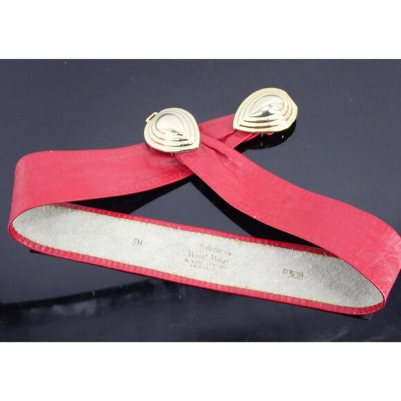 Cherry Red Wide Leather Belt Silver Buckle Medium 31" length 2" wide VTG Revcor - Picture 5 of 10